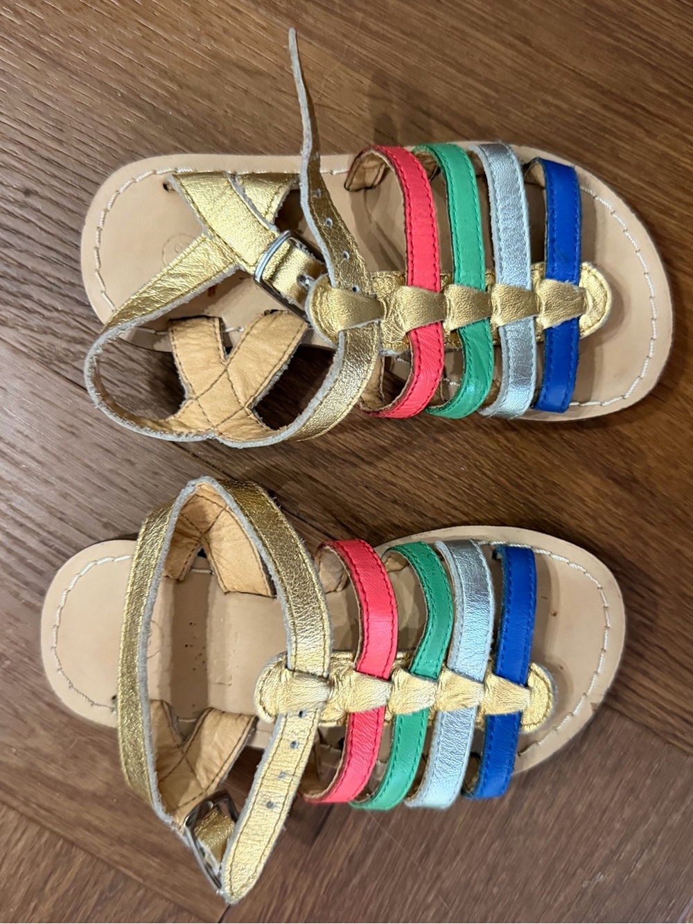 Boden Girls Rainbow Leather Gladiator Sandals Gold EU 23 Toddler